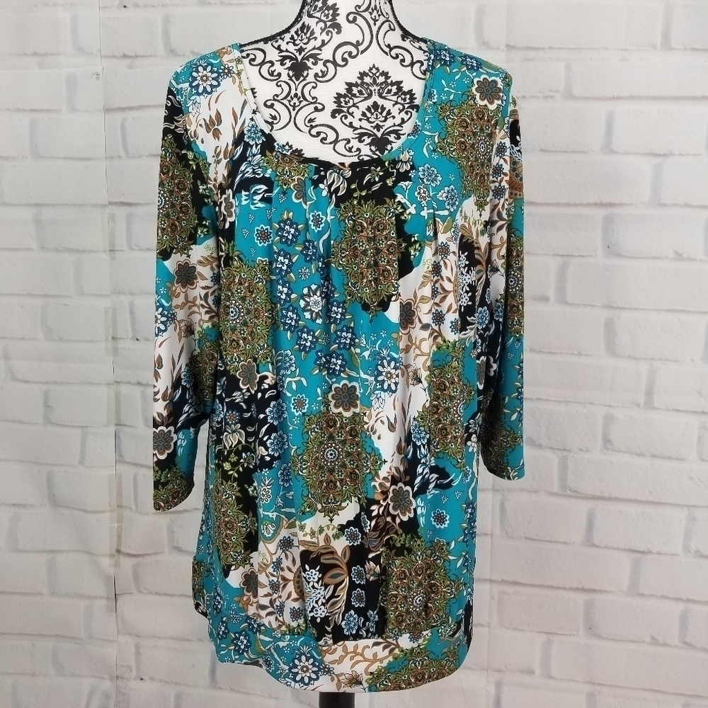 Susan Lawrence floral print sz 2x stretch knit top